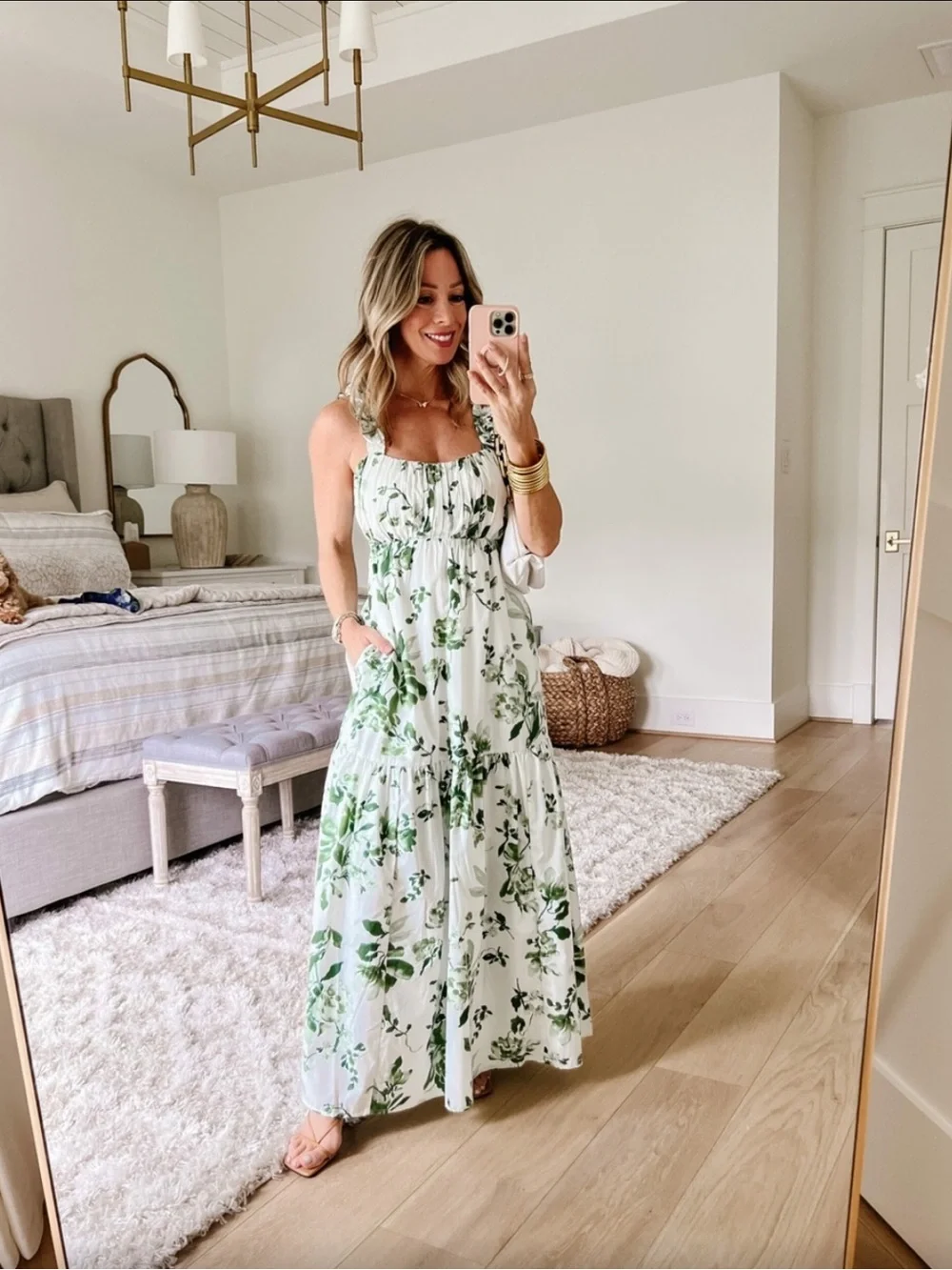 NWT Abercrombie & Fitch White Maxi Dress with Green Floral Print - Picture 1 of 11
